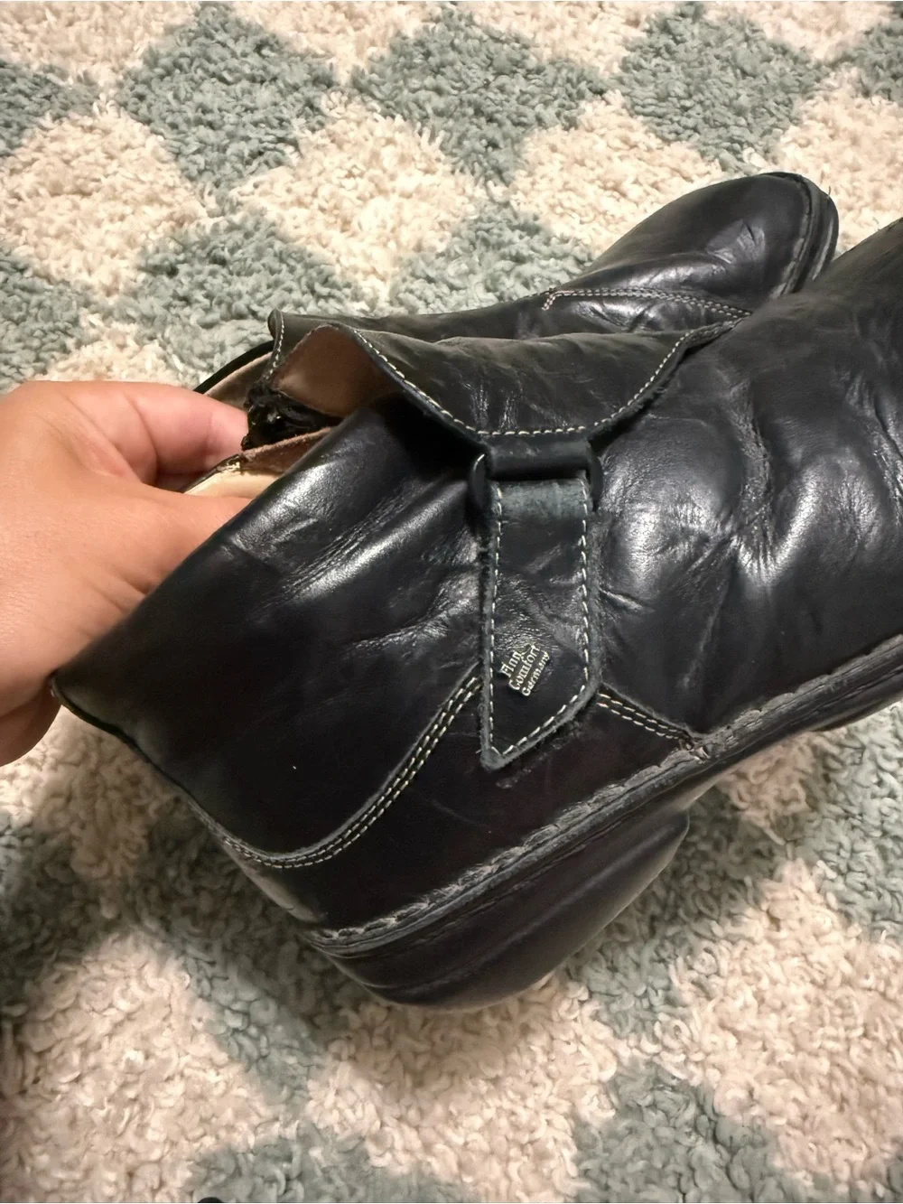 Finn Comfort Women Leather Ankle Boots booties shoes strap logo black size 37/7